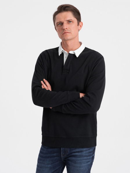Ombre Clothing Čierna pánska mikina s golierom Ombre Oblečenie