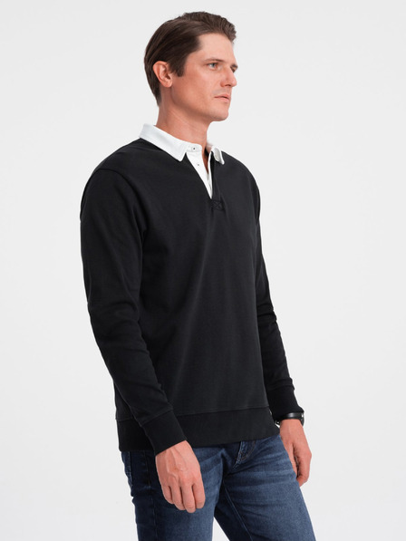 Ombre Clothing Čierna pánska mikina s golierom Ombre Oblečenie