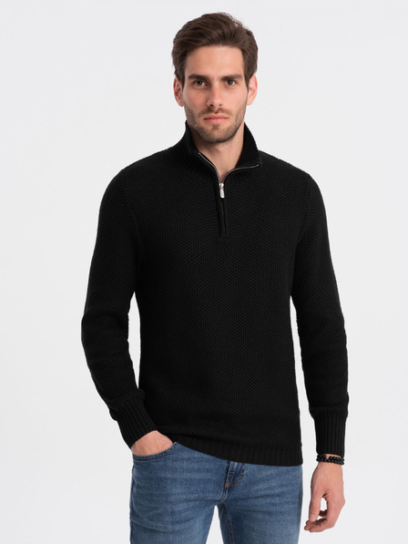 Ombre Clothing Čierny pánsky kardigán s golierom Ombre Clothing