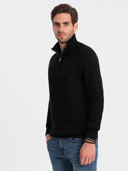 Ombre Clothing Čierny pánsky kardigán s golierom Ombre Clothing