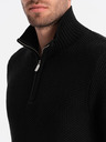 Ombre Clothing Čierny pánsky kardigán s golierom Ombre Clothing