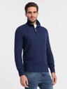 Ombre Clothing Tmavomodrý pánsky sveter s golierom Ombre Oblečenie