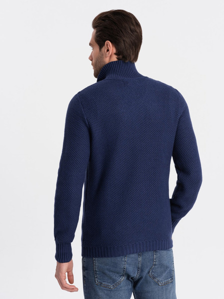 Ombre Clothing Tmavomodrý pánsky sveter s golierom Ombre Oblečenie