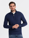 Ombre Clothing Tmavomodrý pánsky sveter s golierom Ombre Oblečenie
