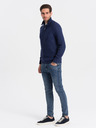 Ombre Clothing Tmavomodrý pánsky sveter s golierom Ombre Oblečenie