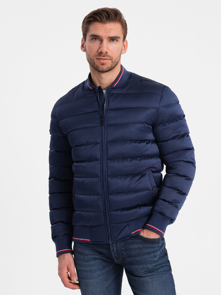 Ombre Clothing Tmavomodrá pánska prešívaná bombera Ombre Oblečenie