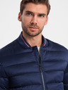 Ombre Clothing Tmavomodrá pánska prešívaná bombera Ombre Oblečenie
