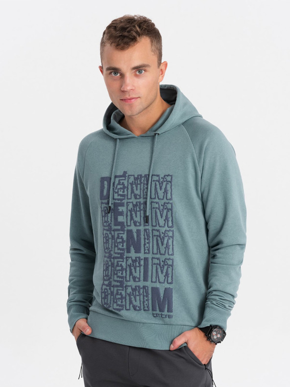 Ombre Clothing Modrá pánska mikina s kapucňou s potlačou Ombre Oblečenie