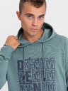 Ombre Clothing Modrá pánska mikina s kapucňou s potlačou Ombre Oblečenie