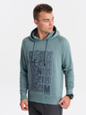 Ombre Clothing Modrá pánska mikina s kapucňou s potlačou Ombre Oblečenie