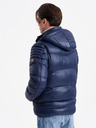 Ombre Clothing Tmavomodrá pánska prešívaná zimná bunda s kapucňou Ombre Oblečenie