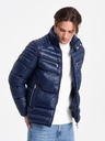 Ombre Clothing Tmavomodrá pánska prešívaná zimná bunda s kapucňou Ombre Oblečenie