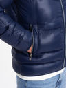 Ombre Clothing Tmavomodrá pánska prešívaná zimná bunda s kapucňou Ombre Oblečenie