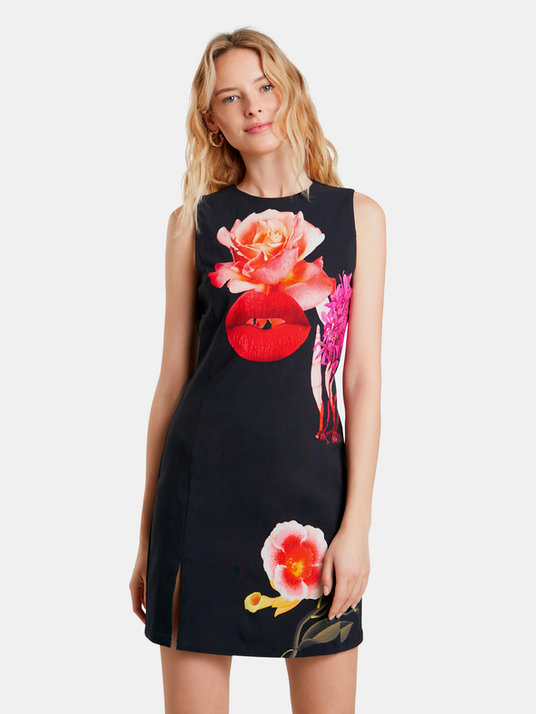 Desigual Tmavomodré dámske kvetinové šaty bez rukávov Desigual Lips