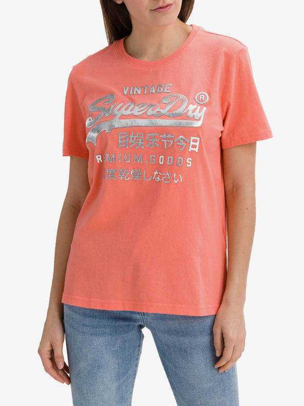 SuperDry Koralové dámske tričko s potlačou Superdry Metalické