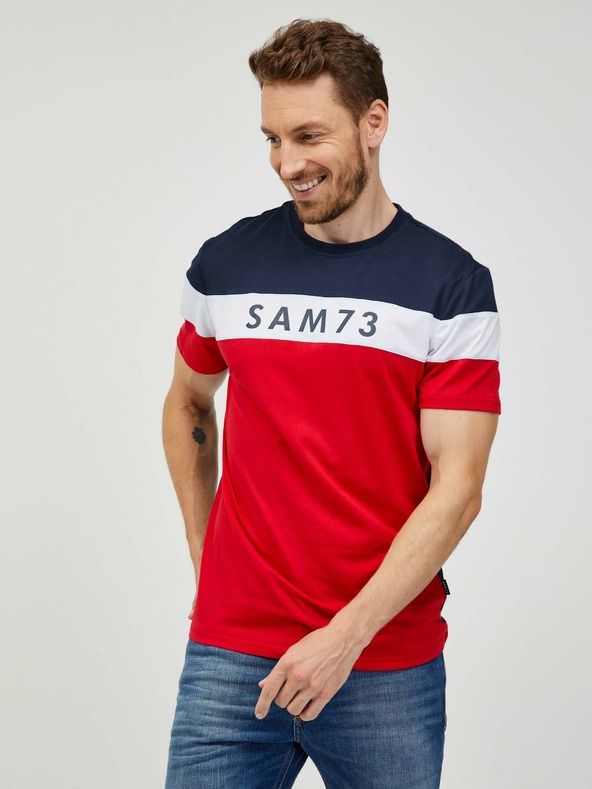 Sam 73 Modro-červené pánske tričko SAM 73 Kavix