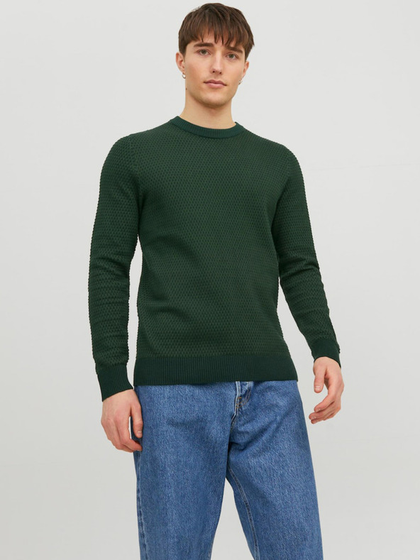 Jack & Jones Tmavozelený pánsky sveter Jack & Jones Atlas so vzorom