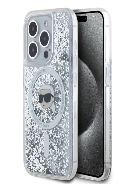 Karl Lagerfeld Karl Lagerfeld Liquid Glitter Karl Head MagSafe zadný kryt pre iPhone 15 Pro Max Transparent