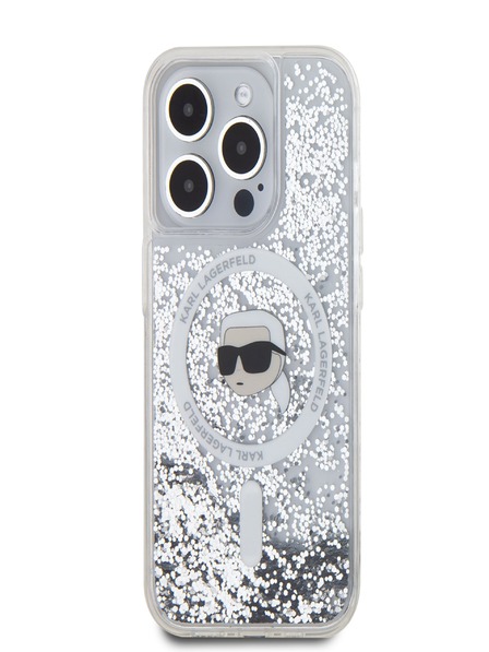 Karl Lagerfeld Karl Lagerfeld Liquid Glitter Karl Head MagSafe zadný kryt pre iPhone 15 Pro Max Transparent