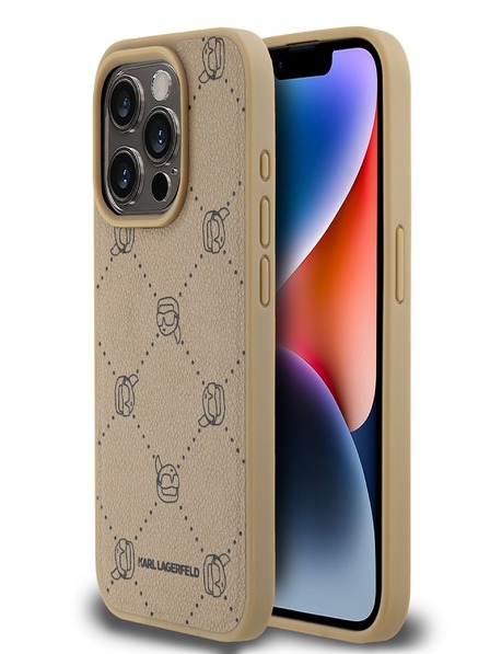 Karl Lagerfeld PU Karl Heads Pattern Magsafe zadný kryt pre iPhone 15 Pro Max Beige Karl Lagerfeld