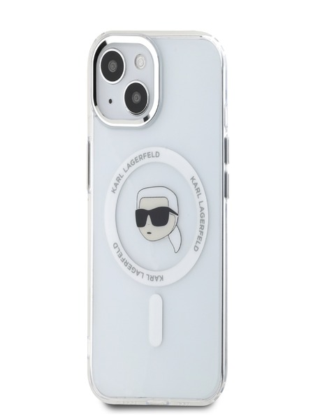 Karl Lagerfeld Karl Lagerfeld IML Karl Head Kovový rám MagSafe zadný kryt pre iPhone 15 priehľadný