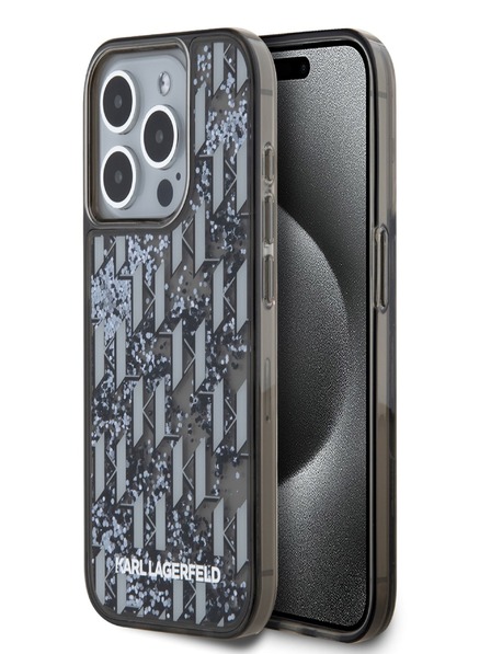 Karl Lagerfeld Liquid Glitter Monogram Gradient zadný kryt pre iPhone 15 Pro Max Black Karl Lagerfeld
