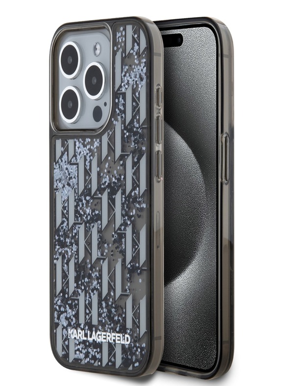 Karl Lagerfeld Liquid Glitter Monogram Gradient zadný kryt pre iPhone 15 Pro Max Black Karl Lagerfeld