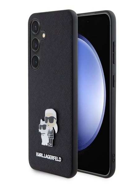 Karl Lagerfeld PU Saffiano Karl and Choupette kovový zadný kryt pre Samsung Galaxy S24 čierny Karl Lagerfeld