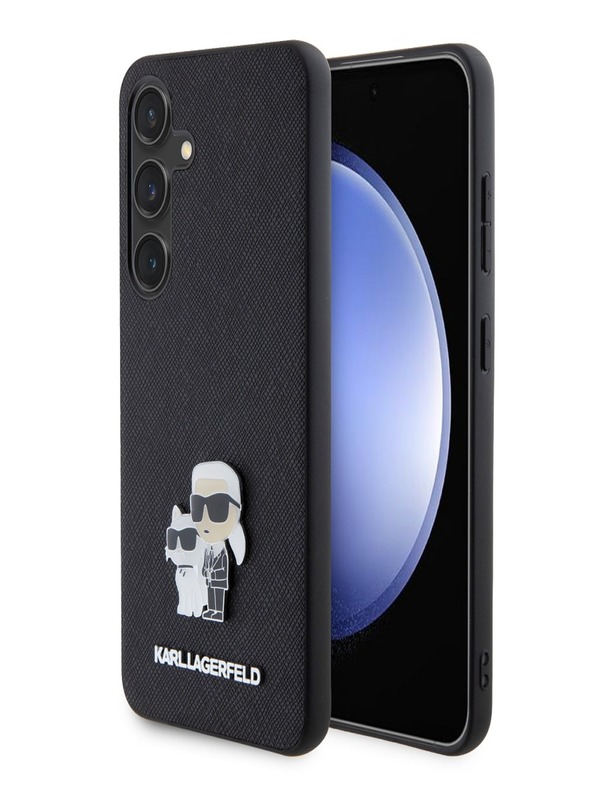 Karl Lagerfeld PU Saffiano Karl and Choupette kovový zadný kryt pre Samsung Galaxy S24 čierny Karl Lagerfeld