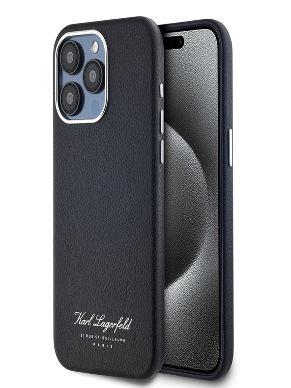 Karl Lagerfeld Grained PU Hotel RSG zadný kryt pre iPhone 15 Pro Max Black Karl Lagerfeld