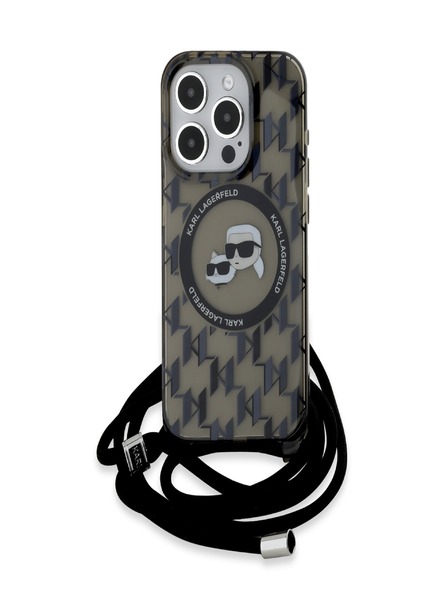 Karl Lagerfeld Karl Lagerfeld IML Monogram Crossbody K&CH Heads MagSafe zadný kryt pre iPhone 15 Pro čierny