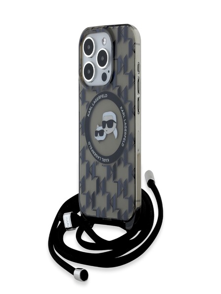 Karl Lagerfeld Karl Lagerfeld IML Monogram Crossbody K&CH Heads MagSafe zadný kryt pre iPhone 15 Pro čierny