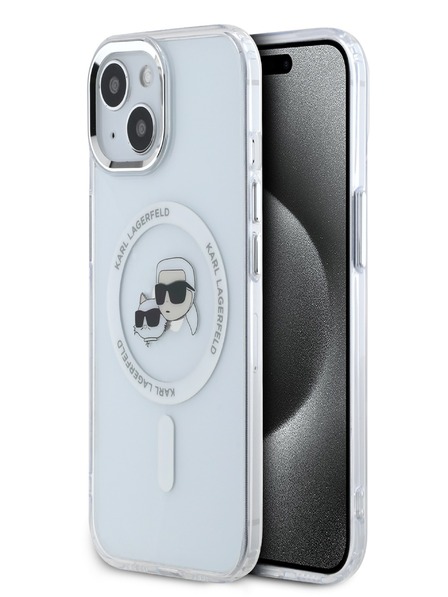 Karl Lagerfeld Karl Lagerfeld IML K&CH Heads Metal Frame MagSafe zadný kryt pre iPhone 15 Transparent