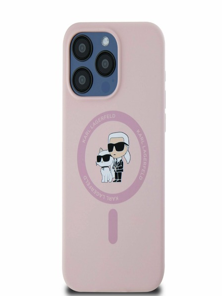 Karl Lagerfeld Tekutý silikónový zadný kryt Karl and Choupette Magsafe pre iPhone 15 Pro Max Pink Karl Lagerfeld