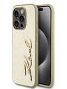 Karl Lagerfeld Vrásčitý zadný kryt PU Signature Logo pre iPhone 15 Pro Gold Karl Lagerfeld