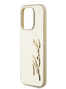 Karl Lagerfeld Vrásčitý zadný kryt PU Signature Logo pre iPhone 15 Pro Gold Karl Lagerfeld