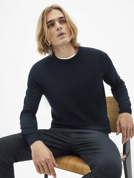 Celio Tmavomodrý vlnený základný sveter Celio Semerirond