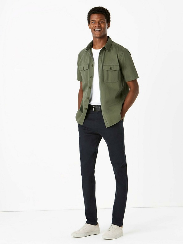 Marks & Spencer Nohavice Marks & Spencer Stretch Chino Slim Fit Pants Navy Blue
