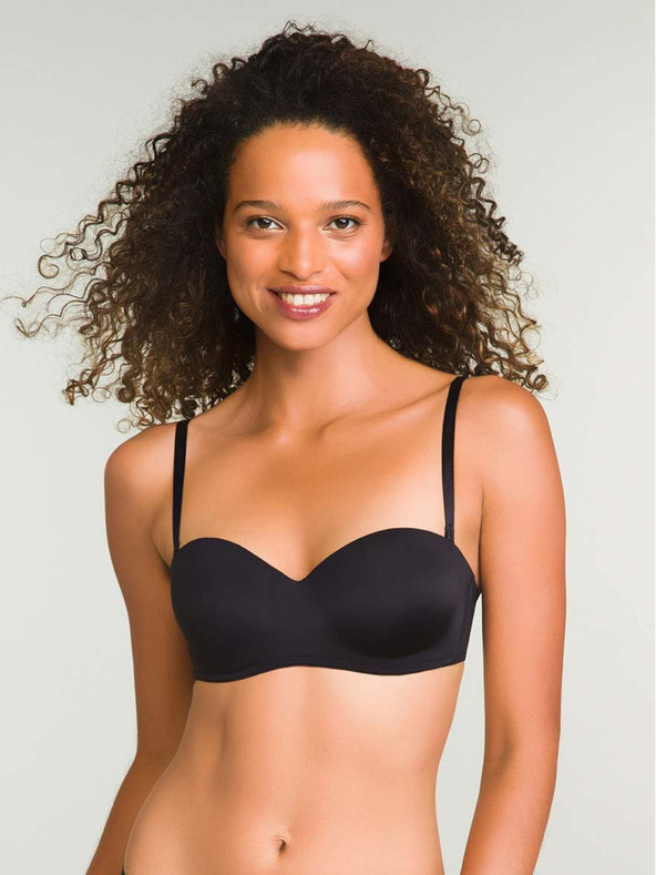 DIM Čierna dámska podprsenka Dim WIREFREE STRAPLESS BRA