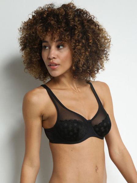 DIM Čierna dámska čipkovaná podprsenka Dim GENEROUS BRODERIE UNDERWIRE BRA