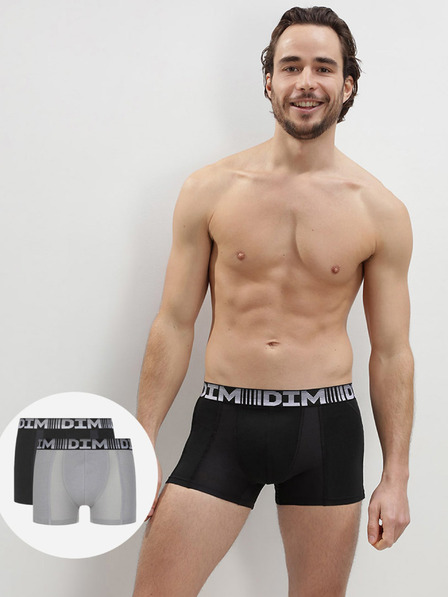 DIM Sada dvoch pánskych boxeriek v sivej a čiernej farbe Dim COTTON 3D FLEX AIR BOXER