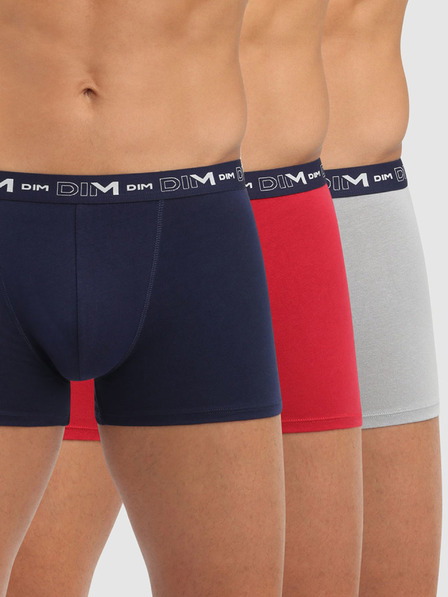 DIM Sada troch pánskych boxeriek v tmavomodrej, červenej a svetlosivej farbe Dim COTTON STRETCH BOXER
