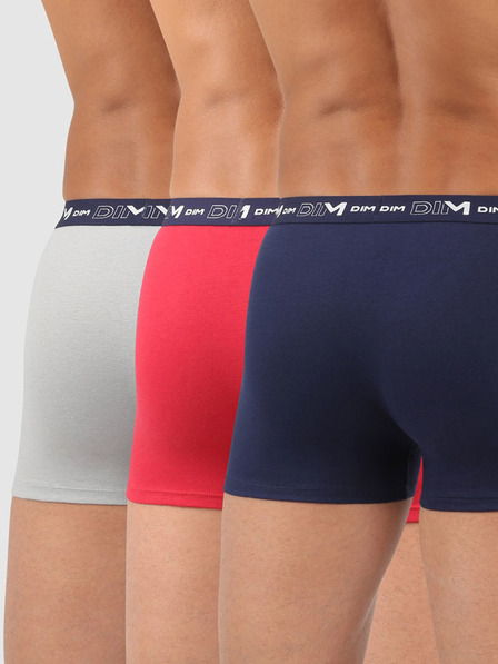 DIM Sada troch pánskych boxeriek v tmavomodrej, červenej a svetlosivej farbe Dim COTTON STRETCH BOXER