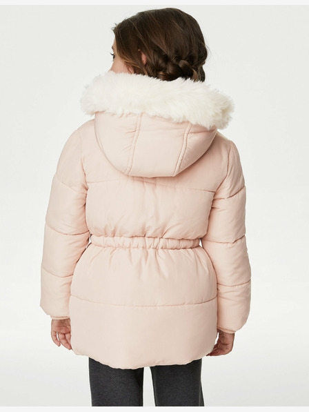 Marks & Spencer Svetloružová dievčenská zimná bunda s umelou kožušinou Marks & Spencer