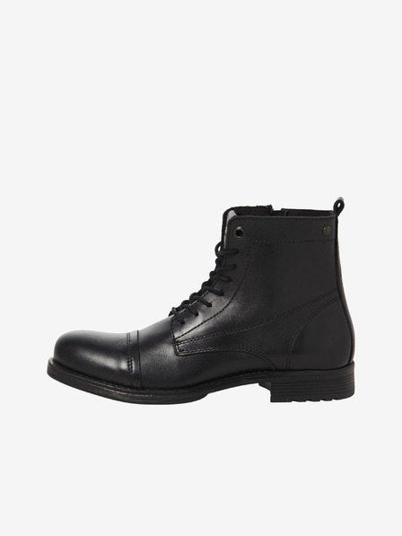 Jack & Jones Čierne pánske kožené zimné členkové topánky Jack & Jones Shaun