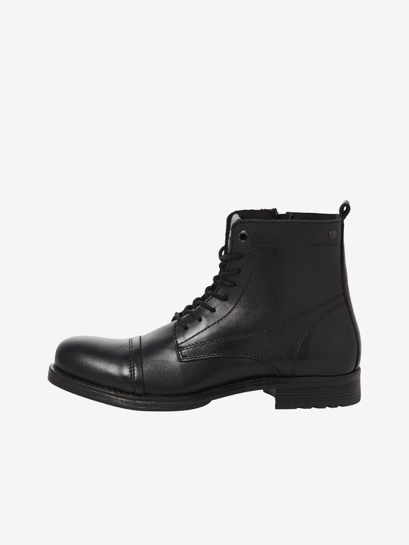 Jack & Jones Čierne pánske kožené zimné členkové topánky Jack & Jones Shaun