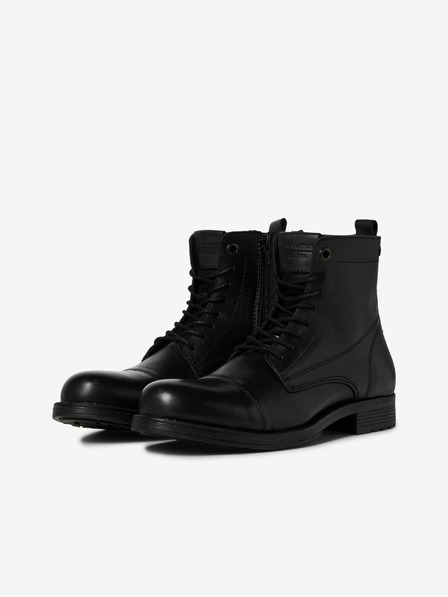 Jack & Jones Čierne pánske kožené zimné členkové topánky Jack & Jones Shaun