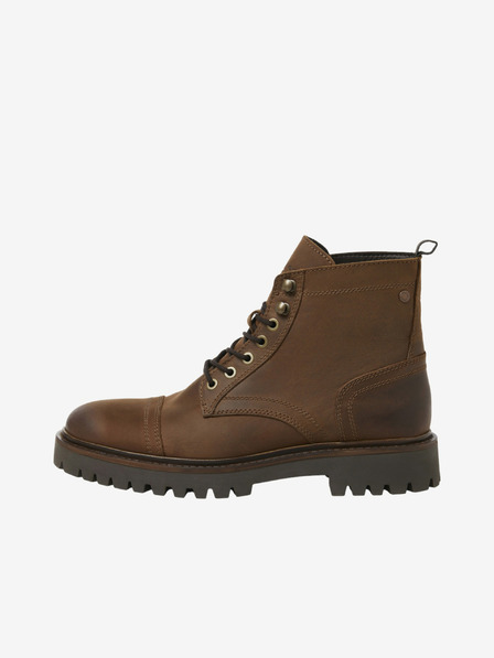 Jack & Jones Tmavohnedé pánske kožené členkové topánky Jack & Jones Wenzo