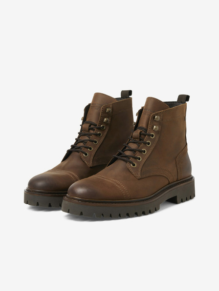 Jack & Jones Tmavohnedé pánske kožené členkové topánky Jack & Jones Wenzo