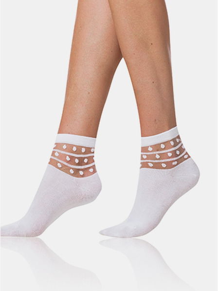 Bellinda Biele dámske ponožky s ozdobným detailom Bellinda TRENDY COTTON SOCKS